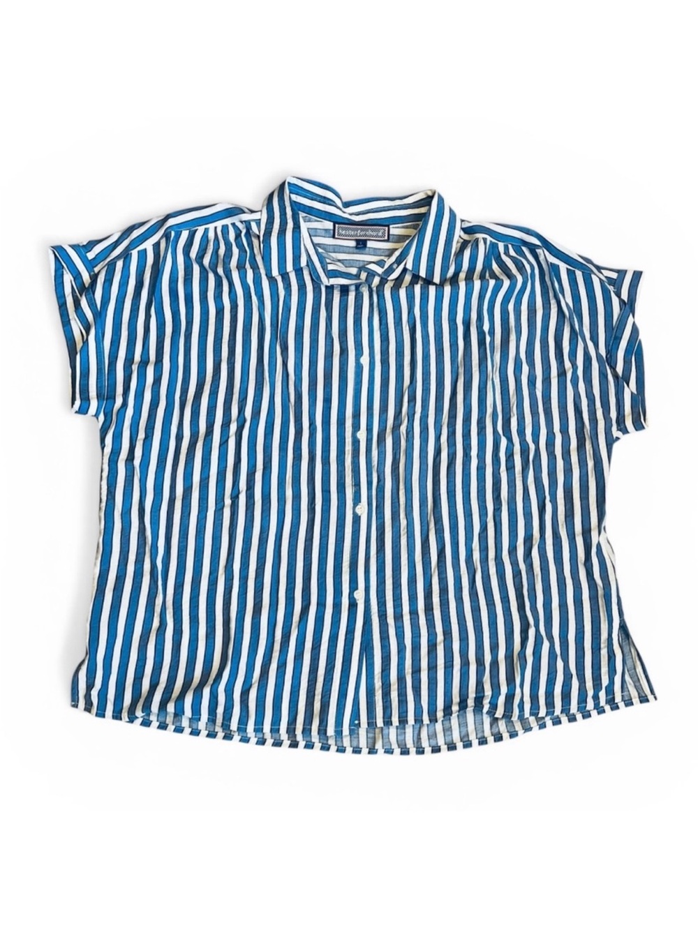 Hester & Orchard Anthropologie Women’s Sz L Blue White Stripe Short Sleeve Top